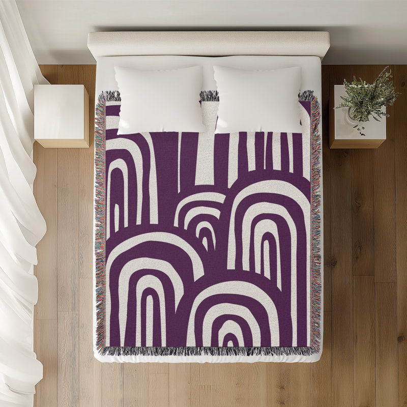 Jeté en coton à imprimé abstrait Lyno, 50 x 60, Mauve