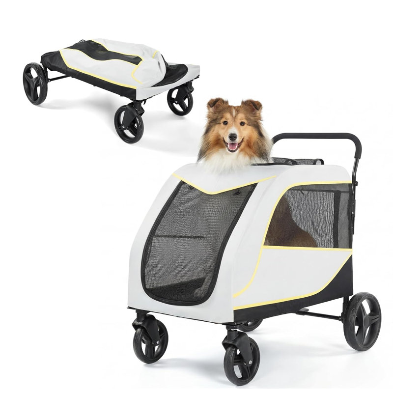 Dog Stroller for Large & Medium Dogs, Holds Pets Up to 98 Lbs, Aluminum Frame, 360° Swivel Wheels, Foldable Pet Stroller with Reflective Trim for Outdoor Walking