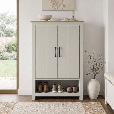  Limestone 2 Door Shoe Cabinet with Open Shelves