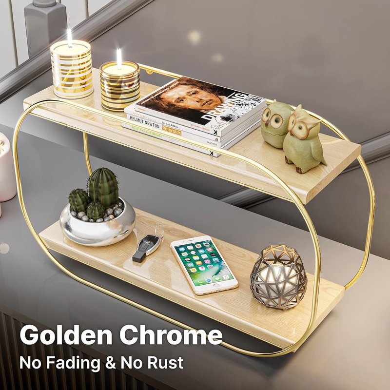 Gold Metal 2-tier Varnished Waterproof Wooden Stand