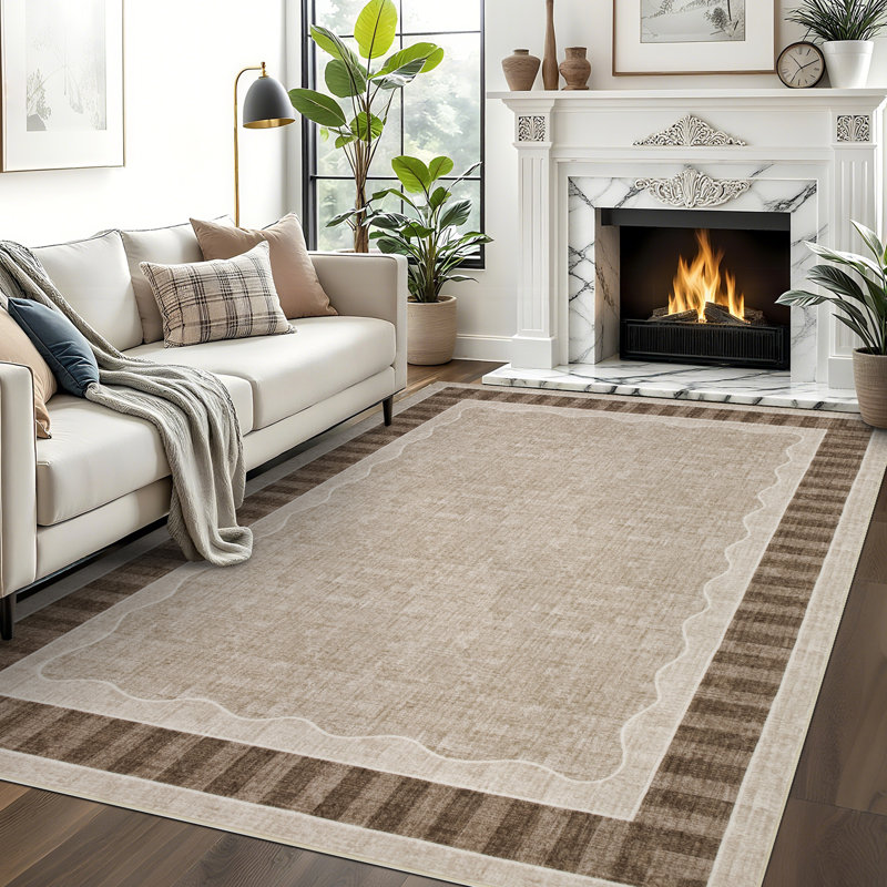 Modern Bordered Area Rug for Living Room Washable Area Rug Living Room Rugs Modern Rugs for Bedroom Dining Room Nursery Home Office Dorm