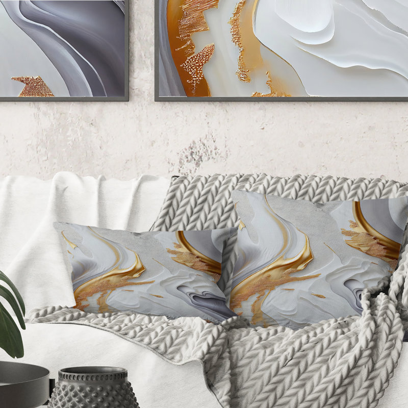 White And Gold Marble Abstract I - Abstract Marble Printed Pillow, Square, 18"H x 18"W