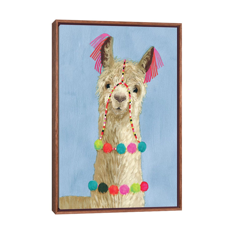 «Adorned Llama III», impression, H 26 po x l 18 po x 1,5 po, Toile avec cadre en bois classique