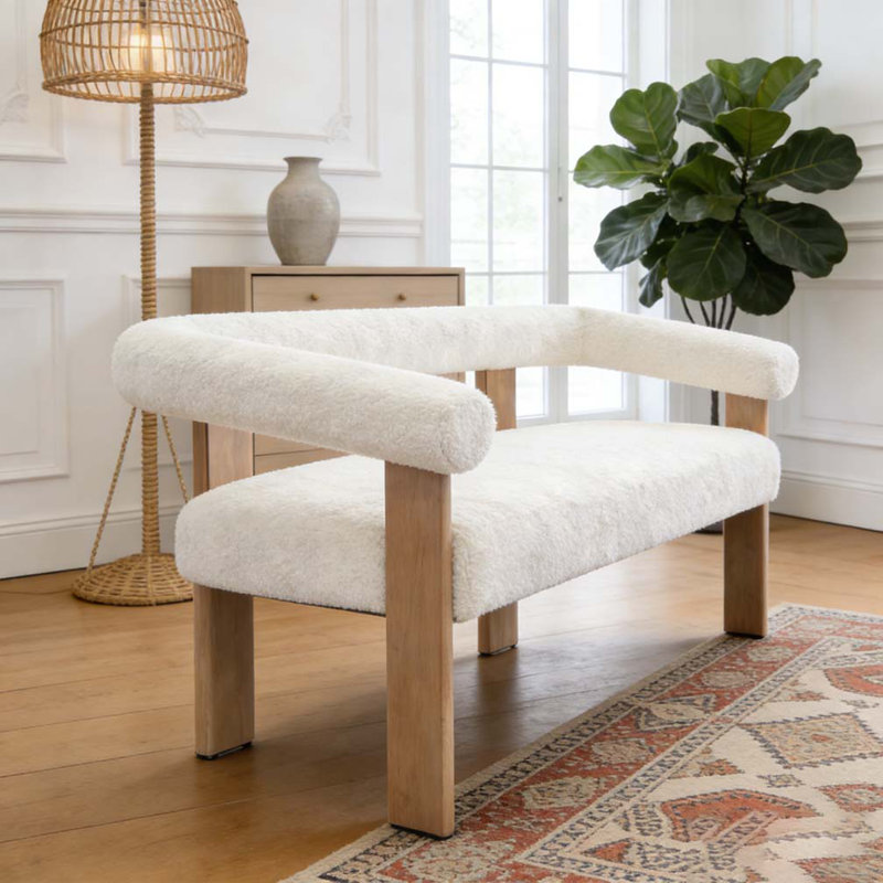 Causeuse ronde avec accoudoirs, Beige,Natural