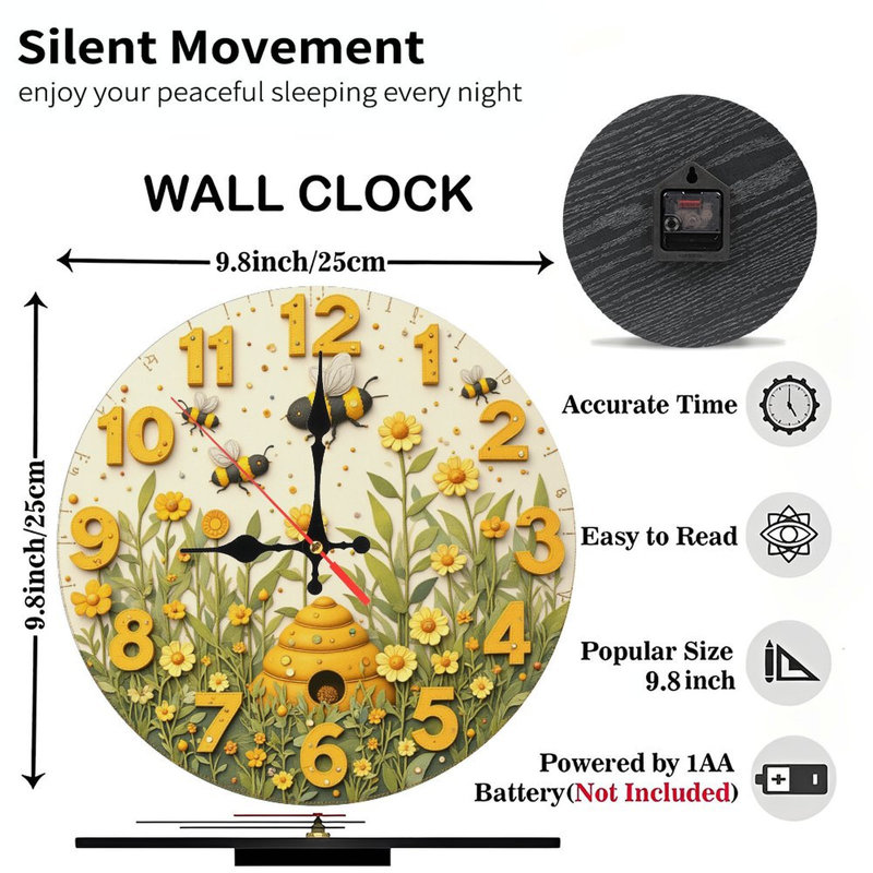 Horloge abeilles fleurs de jardin