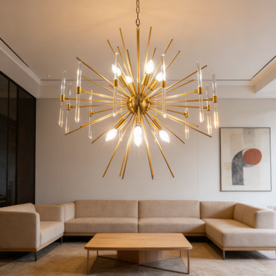 Luminaire de lustre moderne Spoutnik avec accents de cristal, conception en étoile à 8 lumières pour le salon, la chambre à coucher, le vestibule et la salle à manger