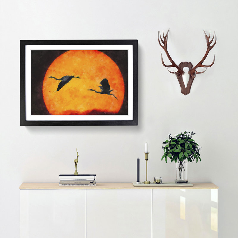 Two Heron Birds in Flight - Picture Frame Graphic Art Print, Black Framed, 33cm H x 45cm W x 2cm D