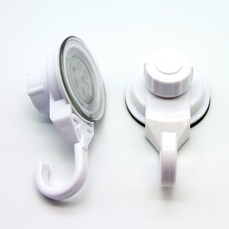 White Plastic and Metal Suction Cup Wall Hooks Set of 2