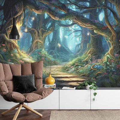 Mystical Forest Glowing Path Fairytale Enchanted Wall Mural for Home Decor