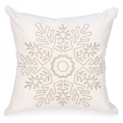 White With An Embroidered Silver And Gold Snowflake Pillow