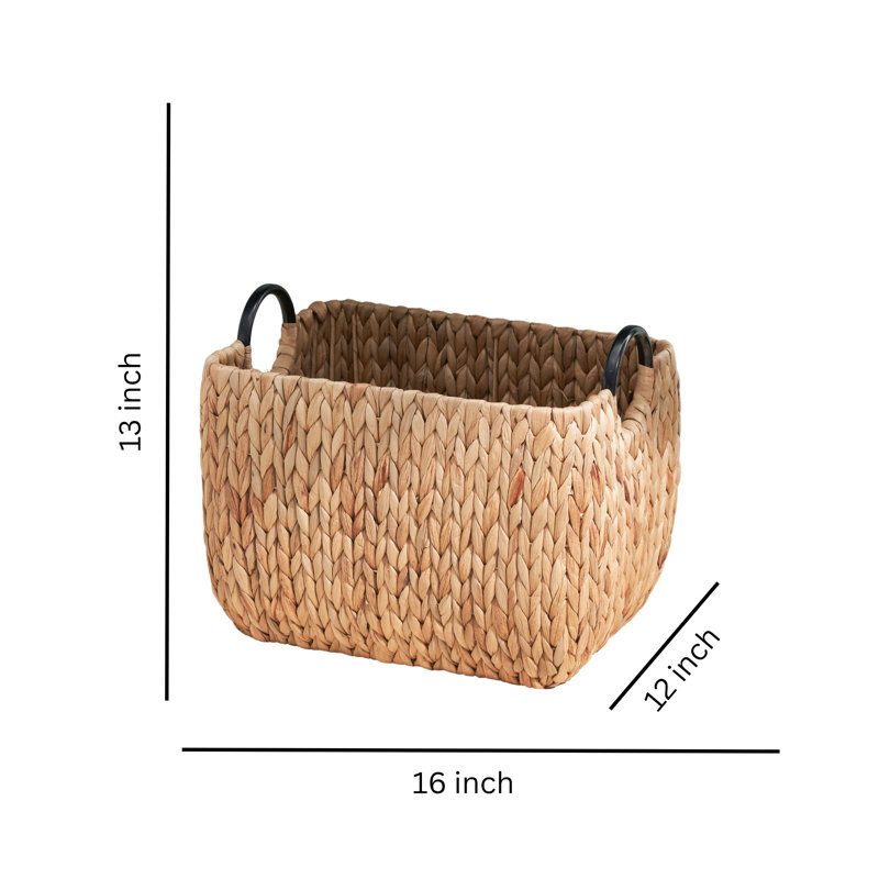 SOL HOME Ludmilla Rectangular Multi Purpose Water Hyacinth Baskets with Handles - 16" x 12" x 13"