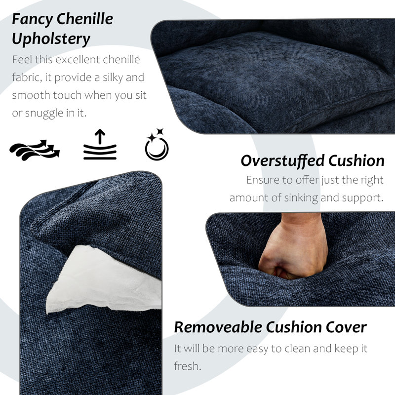 Subra Modular Chenille LAF RAF Sectional, Sofa Couch, 3 Seater, Navy Blue Chenille