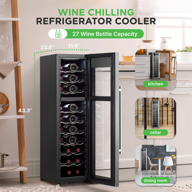 NutriChef Dual Zone Freestanding 27 Bottle Wine Refrigerator