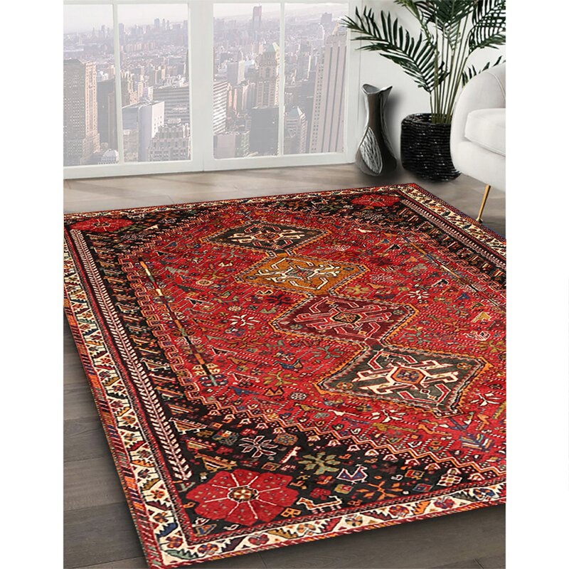 Tapis oriental multicolore tissé à la machine Oriental, Carré 8 pi
