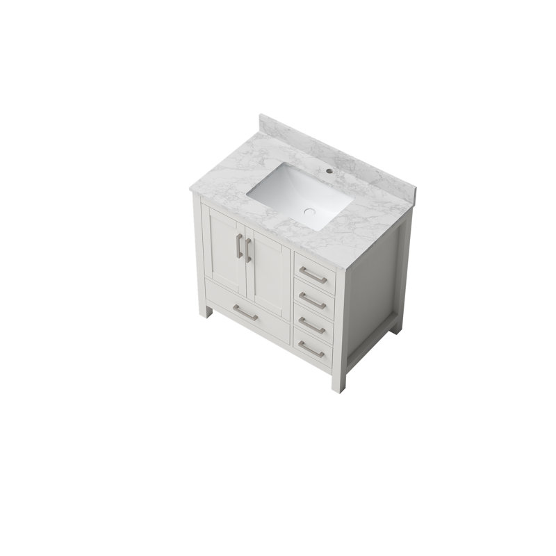 Meuble-lavabo de salle de bain 35 po, armoire de salle de bain autoportante en bois avec lavabo et trou de robinet en blanc