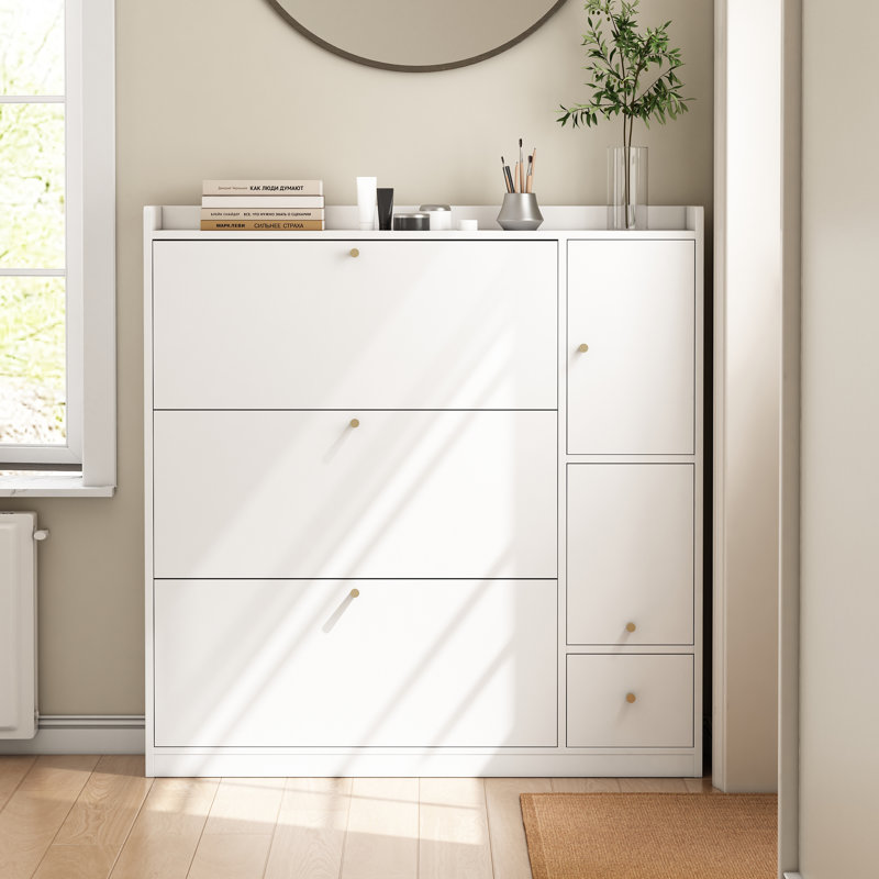 3 Drawer Flip Down Shoe Storage Cabinet With Bench For Hallway