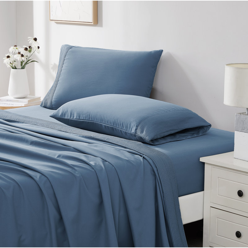 Vilano Springs Extra Deep Pocket Bed Sheet Set with Pleated Hem, Easy care, Pet Hair Resistant, Coronet Blue