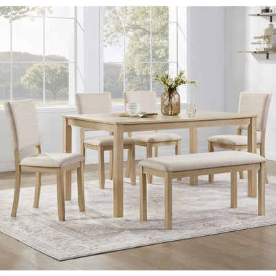 Ensemble de table de cuisine rectangulaire en bois avec banc et 4 chaises rembourrées
