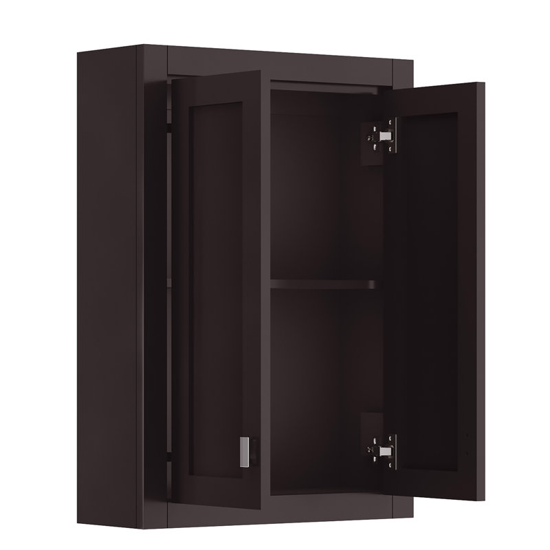 Armoire de salle de bain murale en bois massif l 24 po x H 33 po x P 8 po Higuera, Espresso, 1