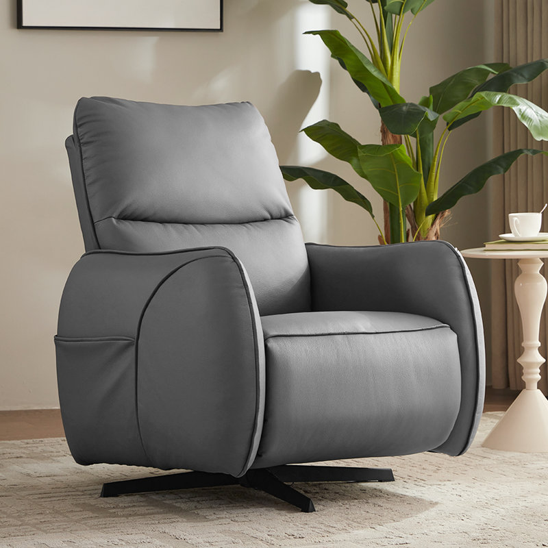 Fauteuil inclinable électrique pivotant en cuir véritable de 31,89 po de largeur avec commande indépendante à deux moteurs