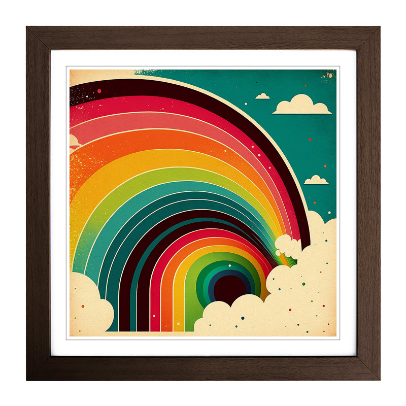 Rainbow Retro - Single Picture Frame Print on Wood, Walnut