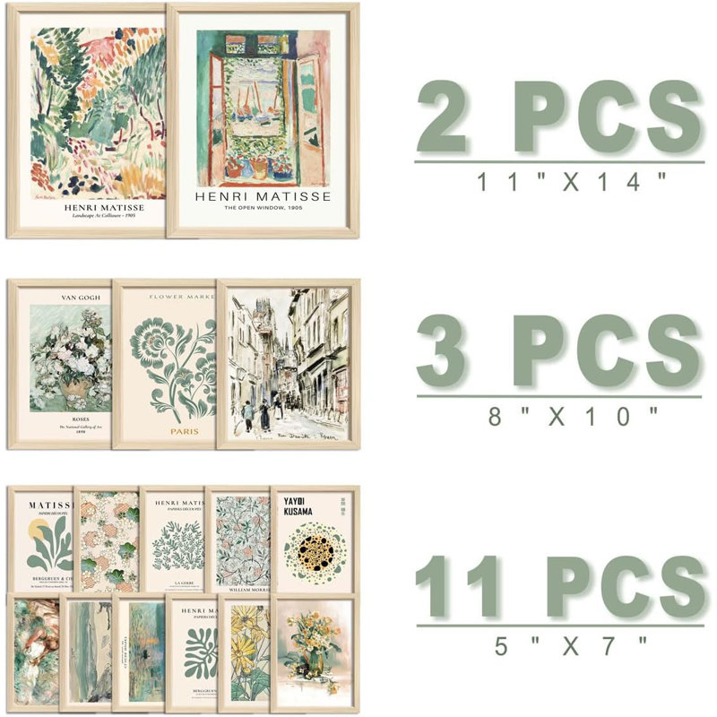 16 pièces d'art mural encadrées