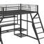 Lit surélevé pour jouer en métal pleine grandeur avec espace de travail intégré, garde-robe ouvert, éclairage DEL et plusieurs options de rangement