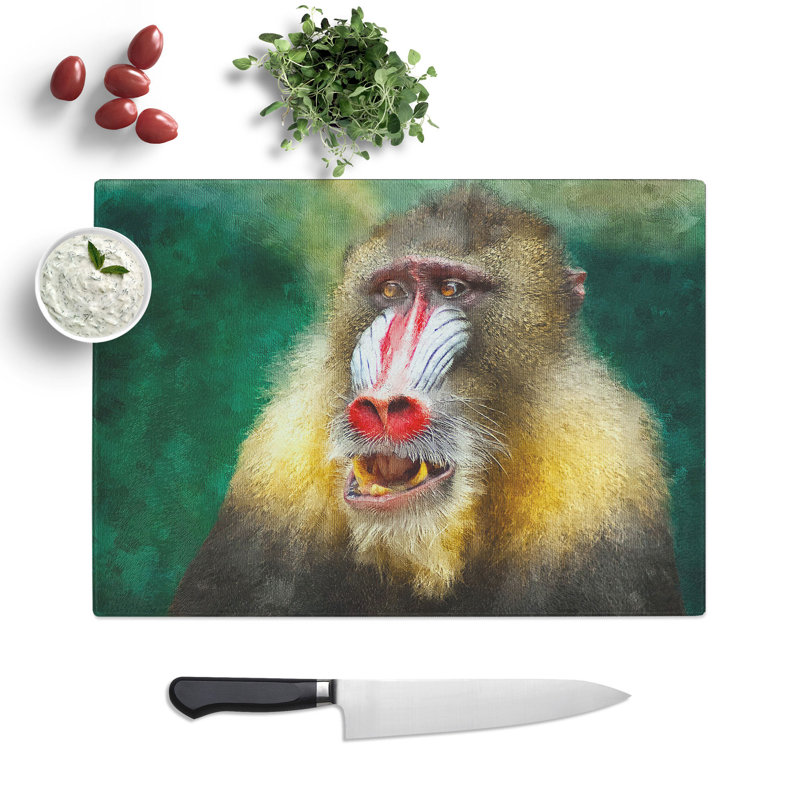 Mandrill Baboon Monkey Painting Chopping Board, 0.4cm H x 28.5cm W x 39cm L
