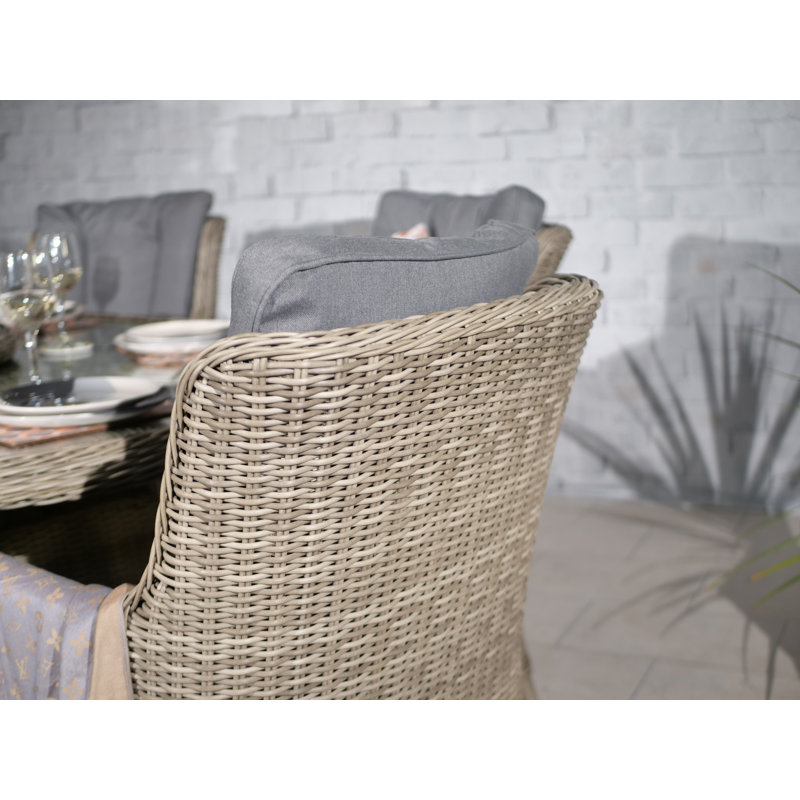WENTWORTH 6 Seater Ellipse Highback Comfort Dining Set (One 200 x 145cm Table & 6 x Chairs inc Cushions), Beige