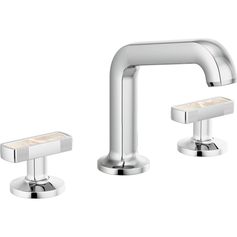 Kintsu® Widespread Lavatory Faucet with Angled Spout, Polished Chrome, 1.5 GPM, Knob Handle with Mother of Pearl Inlay