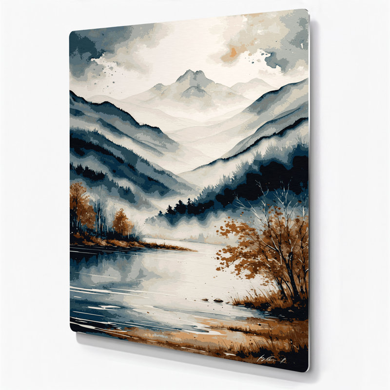Aquarelle paysage 33, art mural en métal beige
