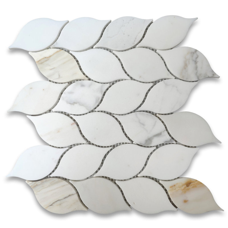 11" x 10" Marble Mosaic Wall & Floor Tile, Gray/White