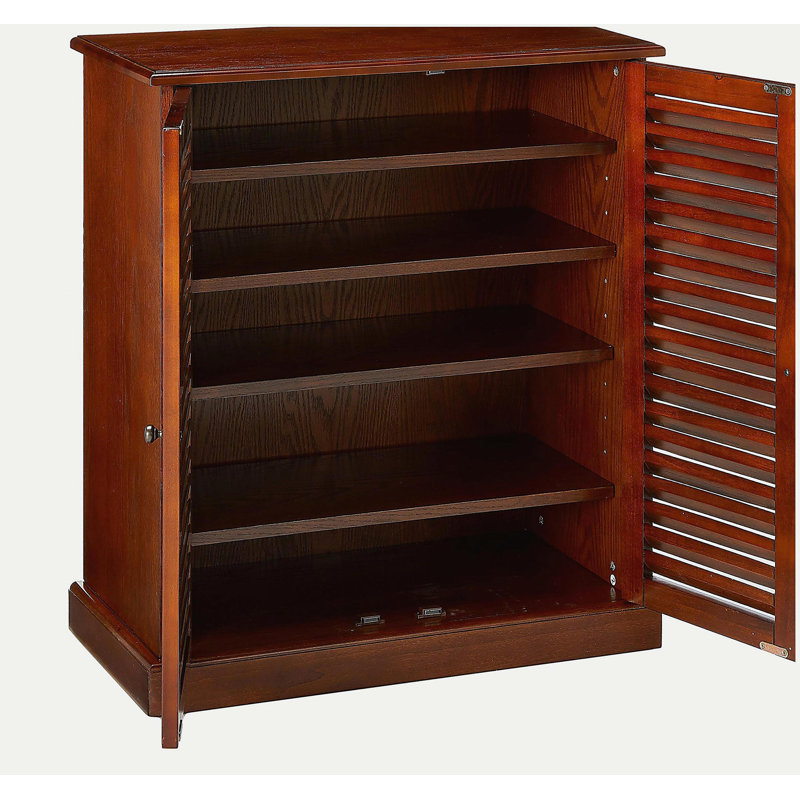 Armoire à chaussures avec tablettes réglables et portes à persiennes, Chêne