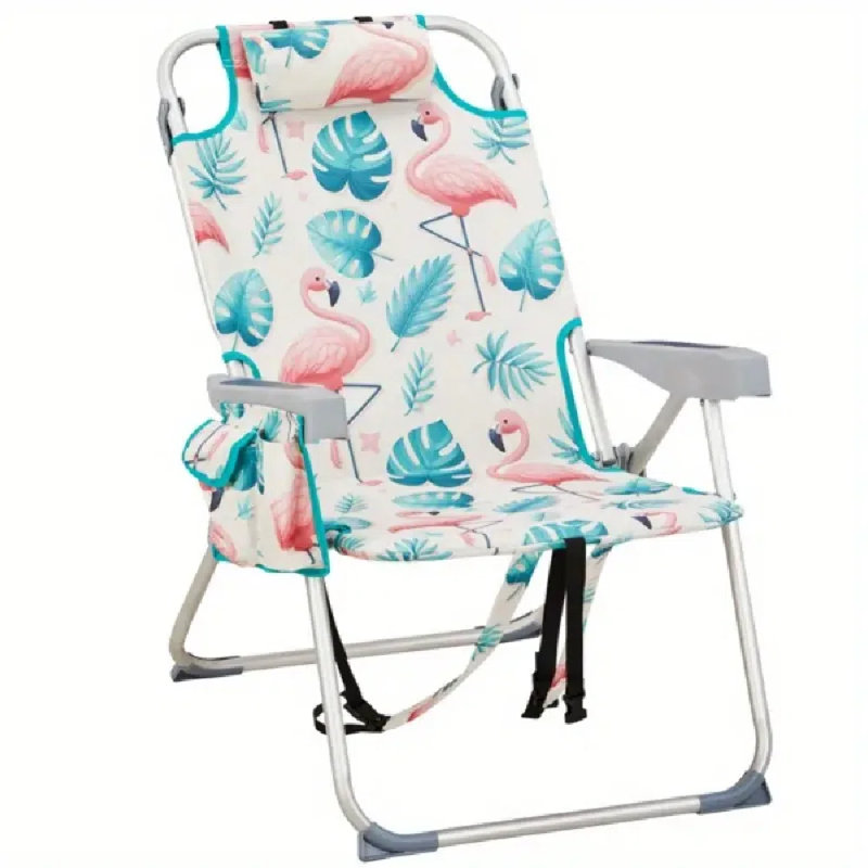 24.8*27.56*38.98Inch Heightened Oxford Cloth Silver White Aluminum Tube Bearing 220.46LB Beach Chair Flamingo