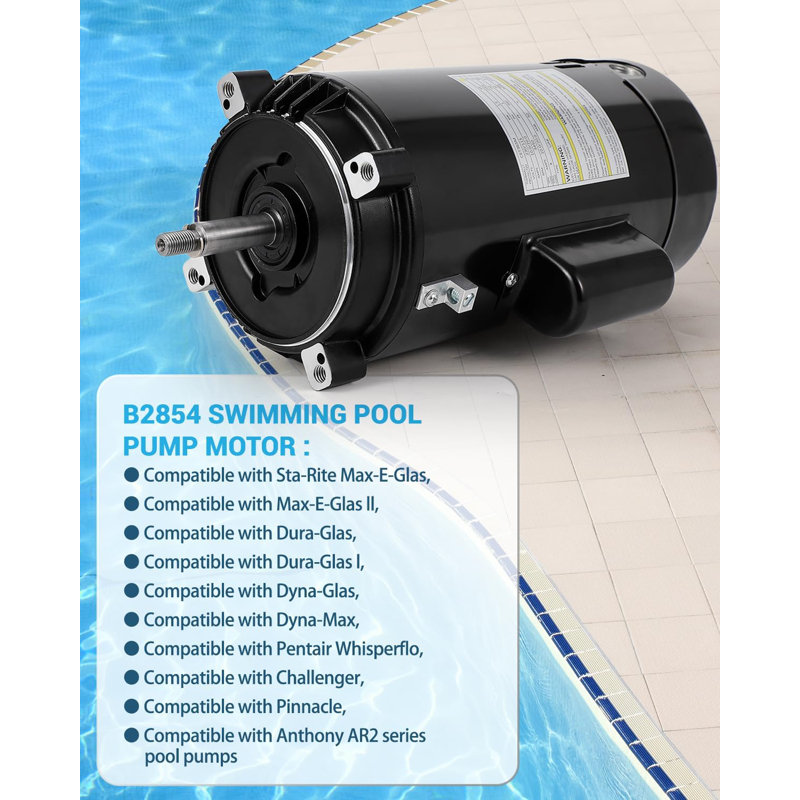 B2854 Moteur de pompe de piscine de remplacement 1,5 HP 3450 tr / min, 115 V / 230 V double tension, compatible avec moteur à cadre 56A