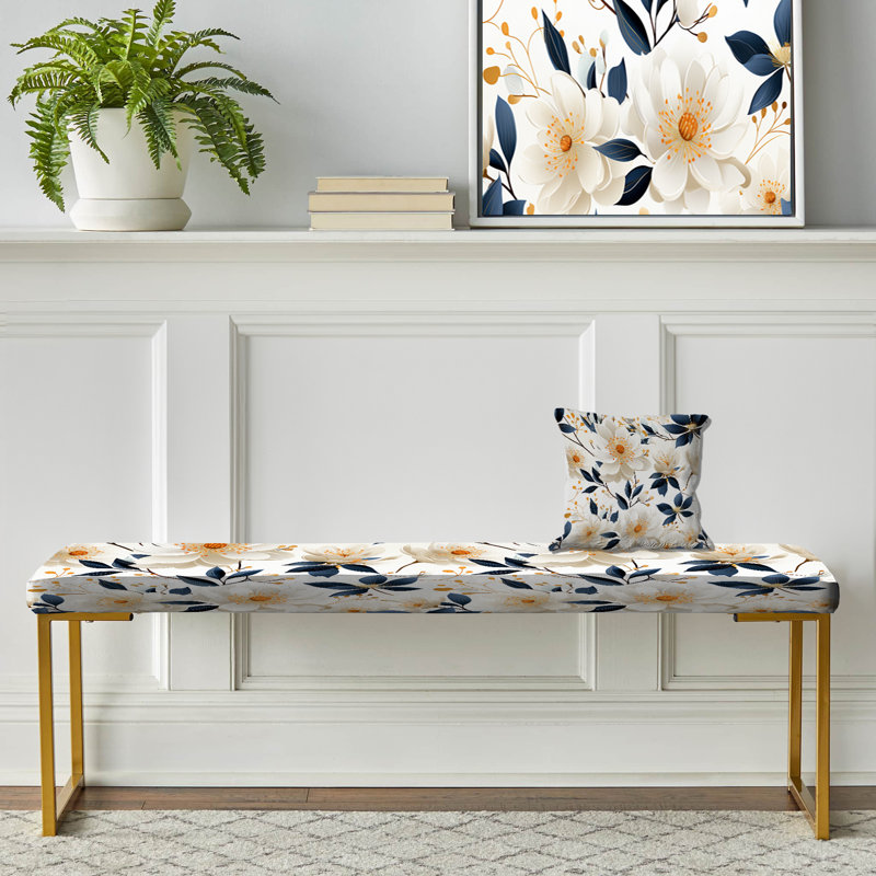 Motif floral de pétales blancs à motif floral - banc rembourré doré, White Floral