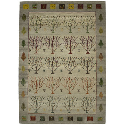 Tapis gris / vert en laine noué à la main Ludwick