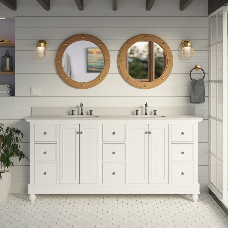 Ensemble de meuble-lavabo double 72 po Ferdinand, Blanc, Quartz