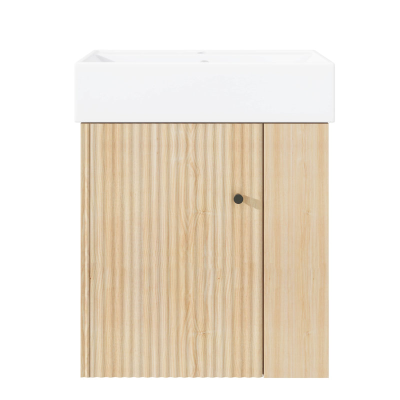 Meuble-lavabo flottant de 21,6 po de style moderne avec lavabo en céramique et rangement à droite, idéal pour les petites salles de bain