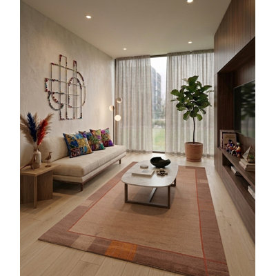 Tapis d'intérieur rectangulaire contemporain fait à la main 100% laine Choco