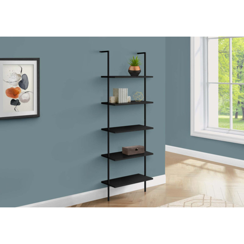 Abdulrahman 72 Inch Etagere Bookcase, 5 Tier Ladder Display Shelves, Black, Black