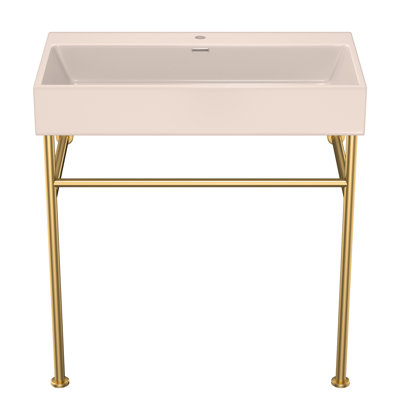 Lavabo de console de salle de bain 30 "avec trop-plein, lavabo console en céramique avec pieds dorés