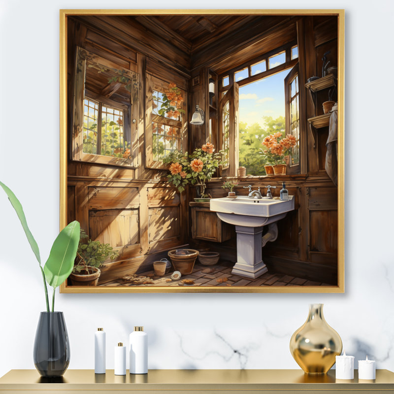 " Toilet Rural Charm ", 36" H x 36" W x 1.5" D, Gold Floater Framed