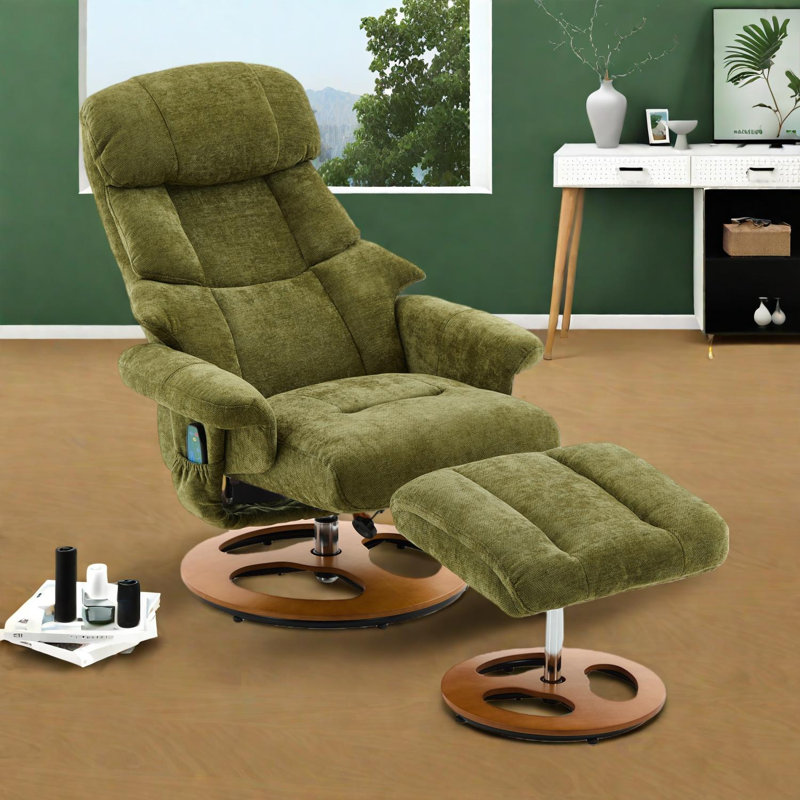 Fauteuil inclinable ergonomique avec repose-pieds, pivotant à 360 °, chauffant et chauffant, Vert, Brun