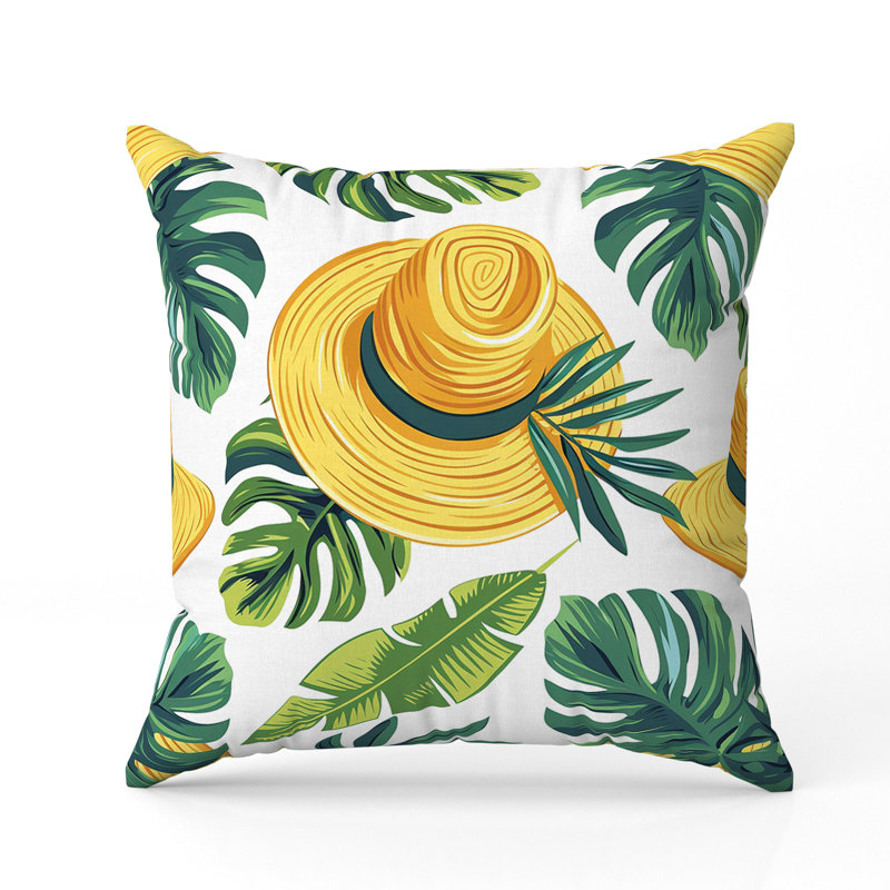 Tropical Hat Dreams  Square Throw Pillow, Green/Yellow, 16"H x 16"W
