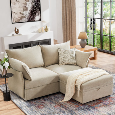 Merchelle 68" Wide Reversible Modern Modular Sectional Sofa With Storage Ottoman -Premium Chenille Fabric