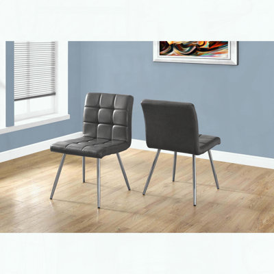 Ensemble de 2 chaises de salle à manger - Similicuir gris - Motif matelassé - Pieds chromés
