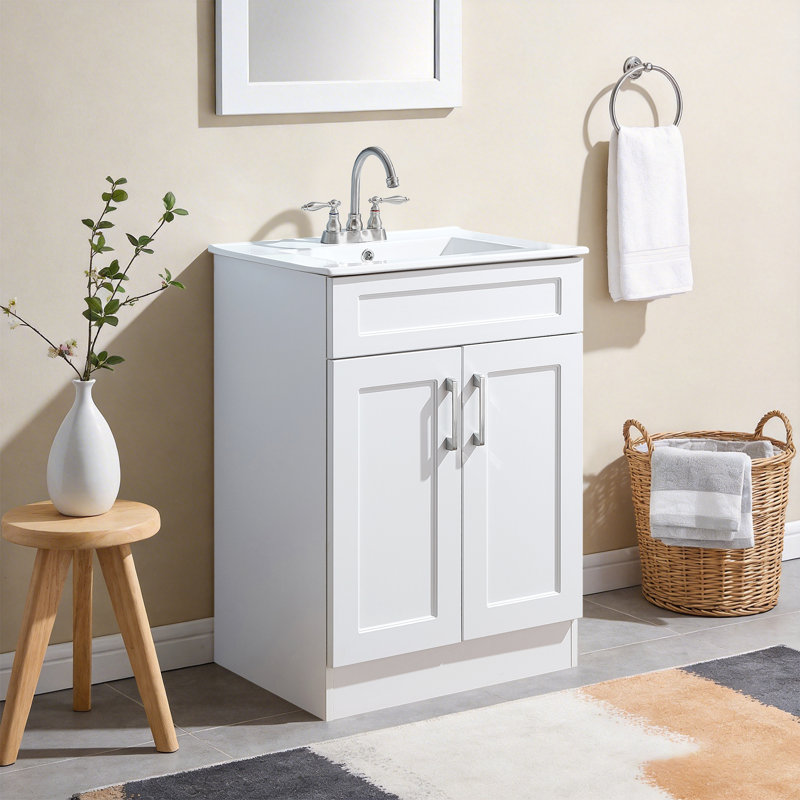 24'' White Morden Single Bathroom Vanity With Ceramic Top