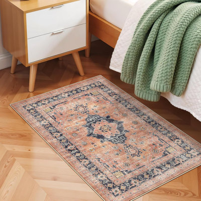 Hallway Washable Rug - Kitchen Rugs Entryway Rug Vintage Soft Floor Mat Non Slip Indoor Farmhouse Carpet for Bathroom Living Room Bedroom (Orange)