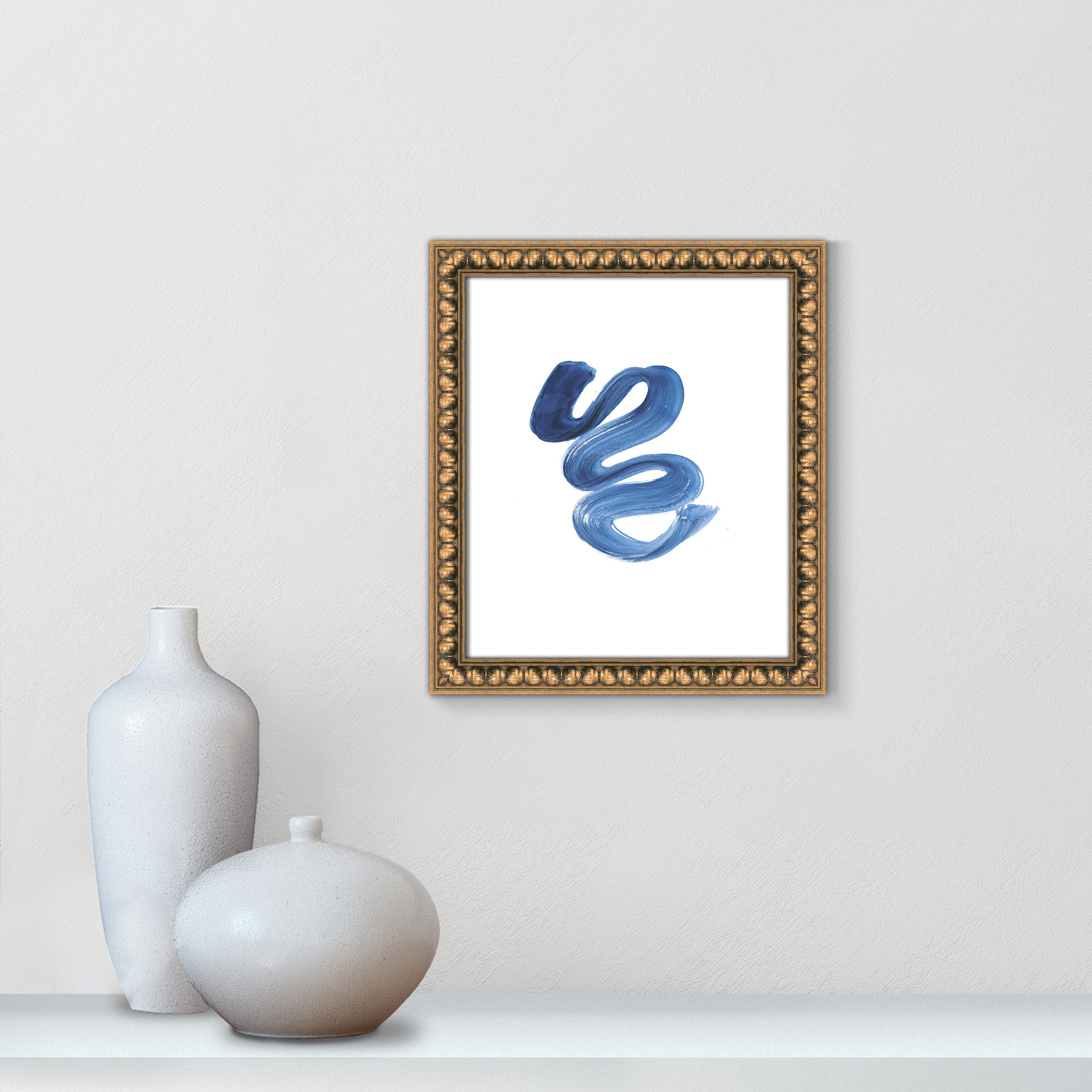 Slinky Indigo II by Filippo Ioco  - Painting Print, 15" H x 13" W x 1.13" D, Gold Bead Framed Paper